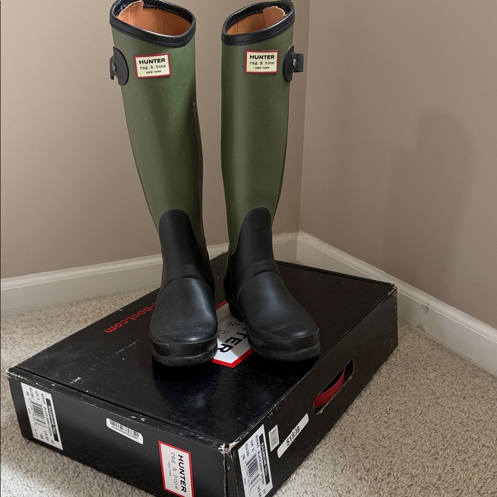 Hunter/Rag & Bone Olive Green Black Tall Wellington Boots